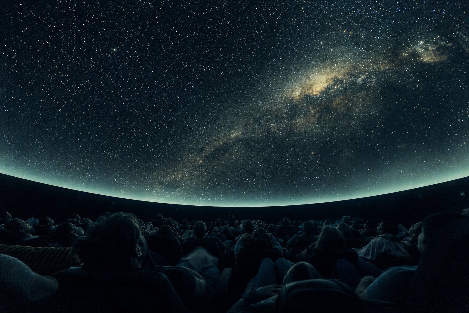 Guests reclining under a star-filled planetarium dome